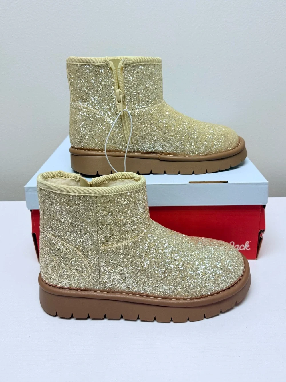 Cat & Jack Girls Size 13 Gold Glitter Ankle Boots Faux Suede Style Honor Boots